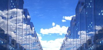 Clouds reflected in data centre