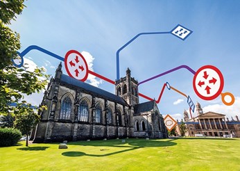 Paisley Abbey with connectivity graphic